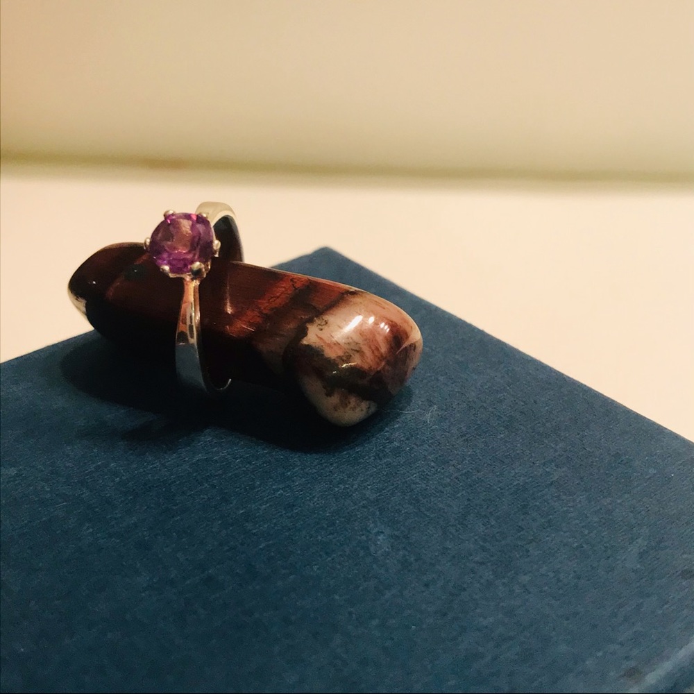 Solitaire Amethyst Hexagonal Sterling Silver - Picture 9 of 10